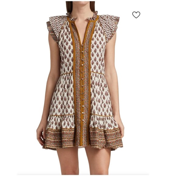 Veronica Beard Dresses & Skirts - Veronica Beard Amoura Mini Dress Women 2 White Floral Print Flutter Sleeve Boho